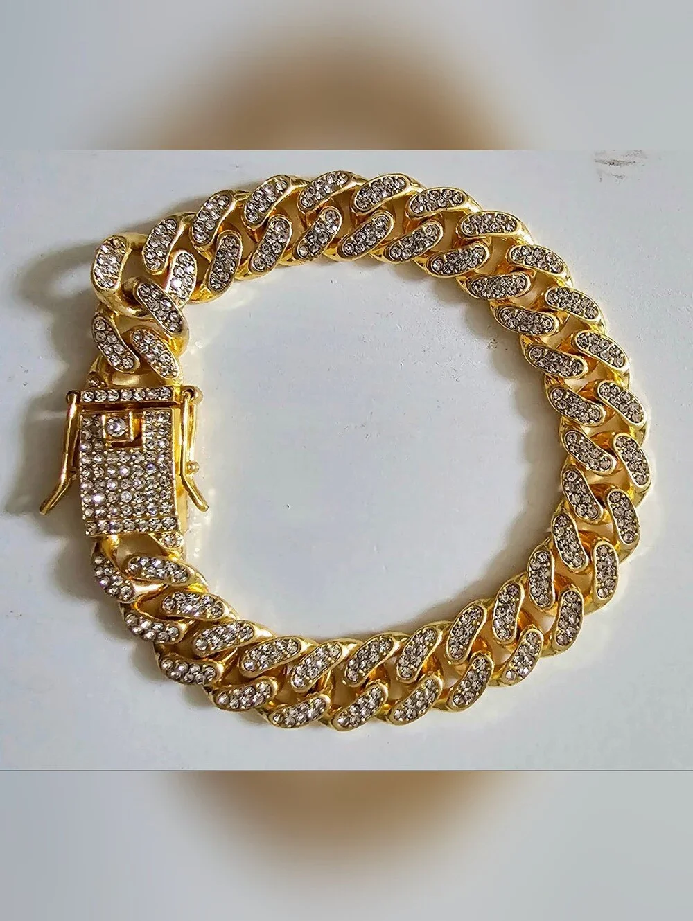 Luxury Gold Cuban Link Cat Collar 22cm Crystal Rhinestone Bling Pet Necklace